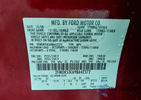 2009 Ford Flex Limited from USA, damaged, VIN 2FMDK53C69BA42372